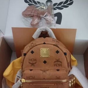 MCM Cognac Backpack with Gold Details